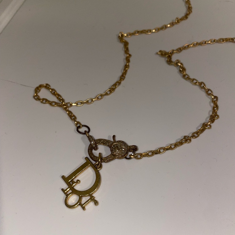 Dior Gold-Tone Logo Charm Layered Necklace with Pave Connector - Picture 2 of 3